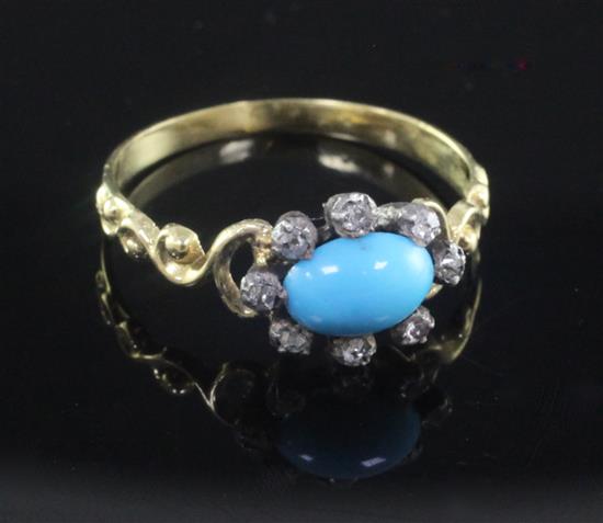 A 19th century gold, turquoise and diamond cluster ring, size L.